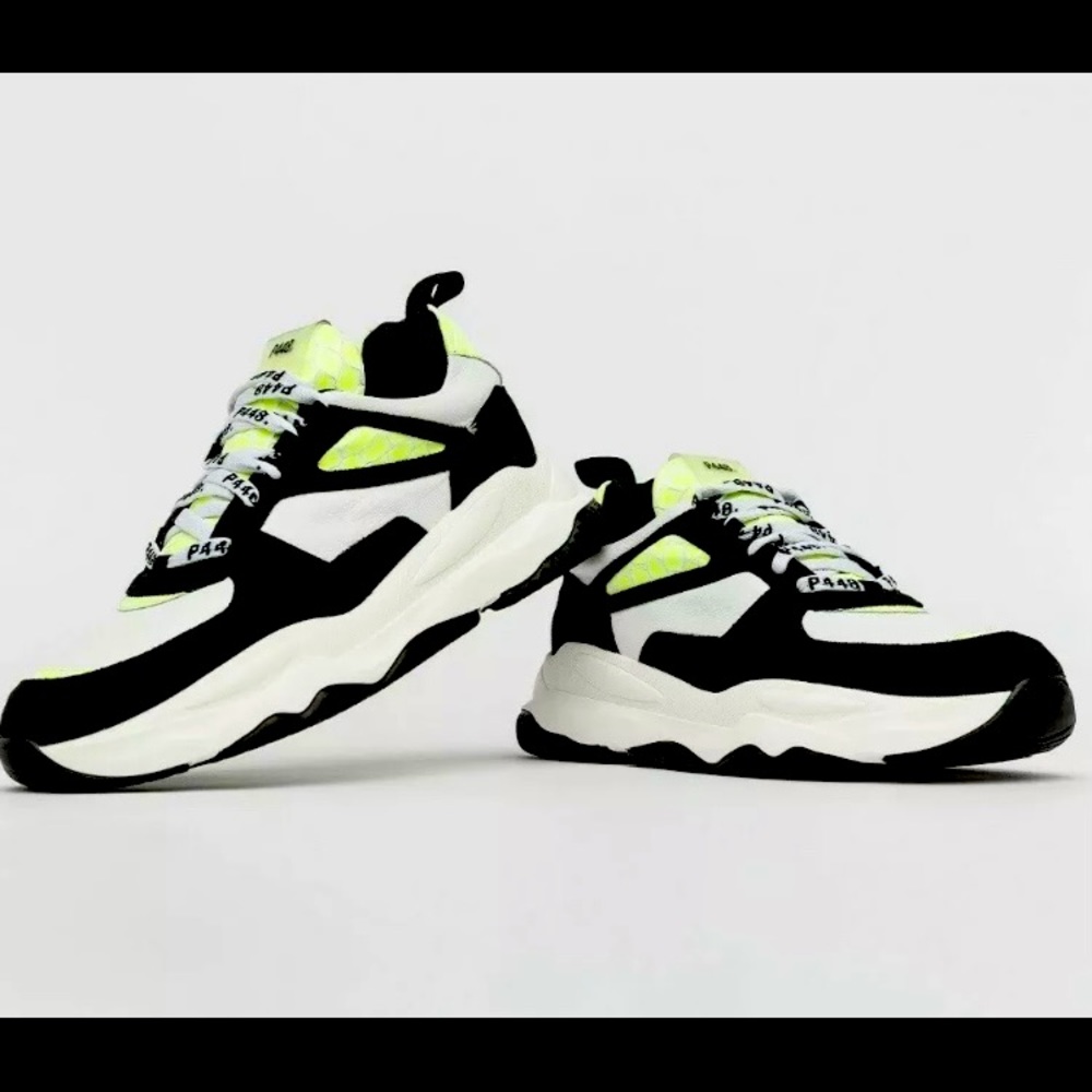 P448 Black and White Sneakers with Neon Accents